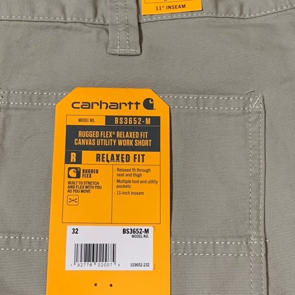 New Carhartt Beige Size 32 Rugged Flex Relaxed Fit Canvas Utility Work Shorts - Picture 5 of 6